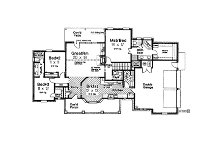 Colonial, One-Story House Plan 66082 with 3 Beds, 3 Baths, 2 Car Garage First Level Plan