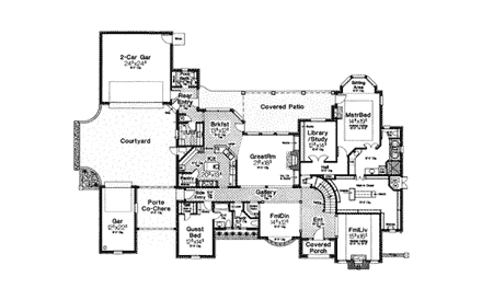 French Country, Tudor House Plan 66086 with 5 Beds, 7 Baths, 2 Car Garage First Level Plan
