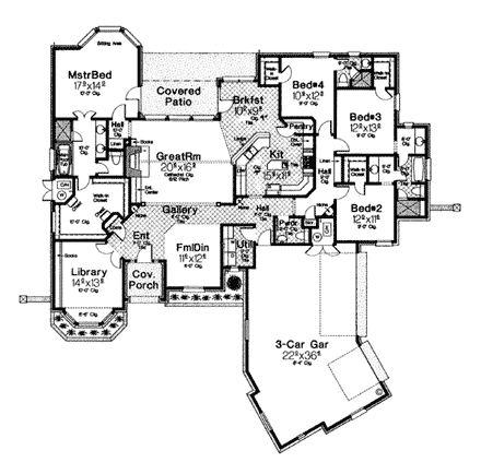 European, Traditional, Tudor House Plan 66093 with 4 Beds, 4 Baths, 2 Car Garage First Level Plan