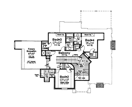 European, French Country, Tudor House Plan 66096 with 4 Beds, 4 Baths, 3 Car Garage Second Level Plan