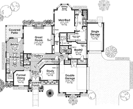 House Plan 66122 with 5 Beds, 5 Baths, 3 Car Garage First Level Plan