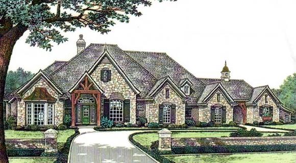 European, One-Story House Plan 66125 with 4 Beds, 4 Baths, 3 Car Garage Elevation
