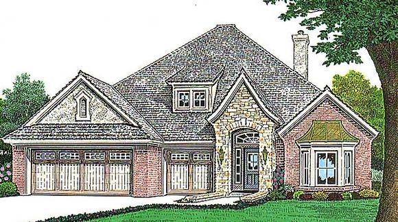 Narrow Lot, One-Story House Plan 66140 with 4 Beds, 2 Baths, 3 Car Garage Elevation