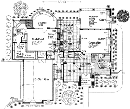 European, French Country House Plan 66146 with 4 Beds, 4 Baths, 3 Car Garage First Level Plan
