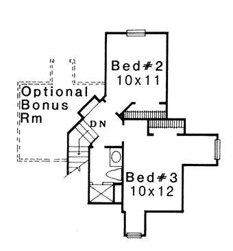 European House Plan 66159 with 3 Beds, 3 Baths, 2 Car Garage Second Level Plan