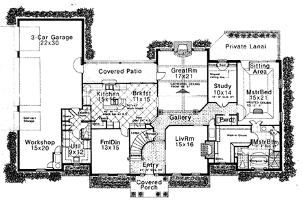 Colonial, French Country House Plan 66169 with 4 Beds, 4 Baths, 3 Car Garage First Level Plan