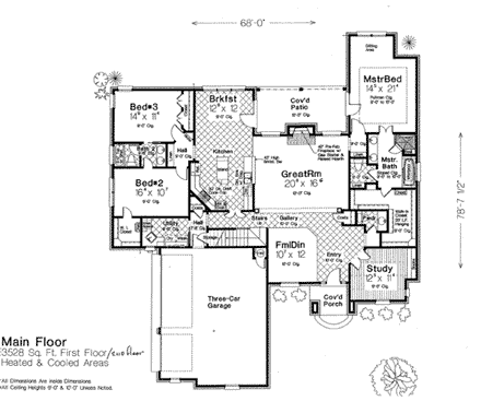 Country, European, French Country House Plan 66172 with 4 Beds, 4 Baths, 3 Car Garage First Level Plan