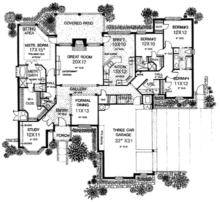 European, One-Story House Plan 66200 with 4 Beds, 3 Baths, 3 Car Garage First Level Plan