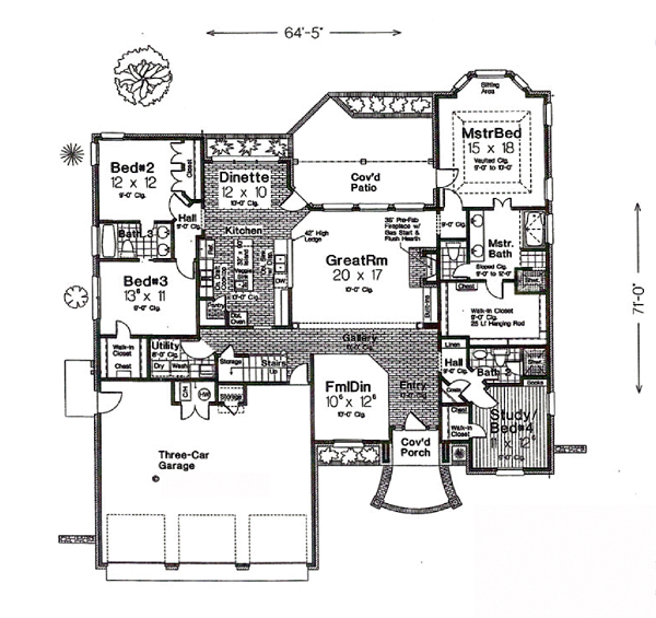 House Plan 66203 with 2937 Sq Ft, 3 Bed, 3 Bath, 1 Half Bath