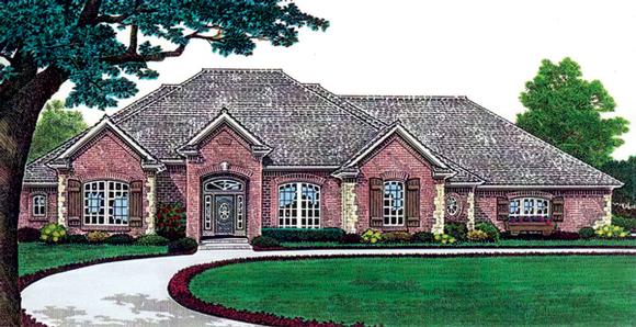 One-Story, Traditional House Plan 66208 with 3 Beds, 3 Baths, 3 Car Garage Elevation