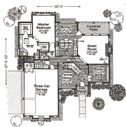 European, French Country House Plan 66211 with 4 Beds, 4 Baths, 3 Car Garage First Level Plan