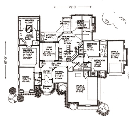 European House Plan 66212 with 3 Beds, 3 Baths, 3 Car Garage First Level Plan