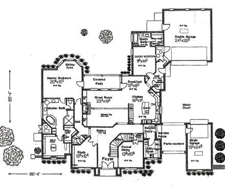 French Country, Tudor House Plan 66213 with 4 Beds, 5 Baths, 3 Car Garage First Level Plan