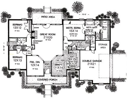 House Plan 66228 with 3 Beds, 2 Baths, 2 Car Garage First Level Plan