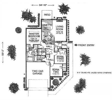 House Plan 66229 with 3 Beds, 2 Baths, 2 Car Garage First Level Plan