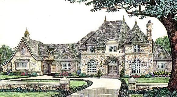 Country, French Country House Plan 66236 with 5 Beds, 7 Baths, 4 Car Garage Elevation