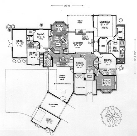 Country, Southern House Plan 66239 with 4 Beds, 4 Baths, 3 Car Garage First Level Plan