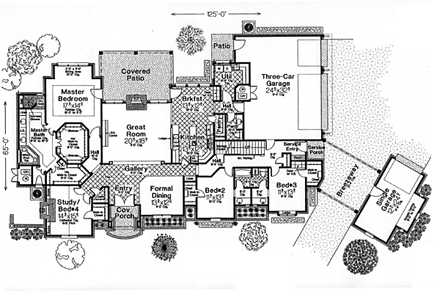 French Country, Southern House Plan 66241 with 4 Beds, 3 Baths, 3 Car Garage First Level Plan