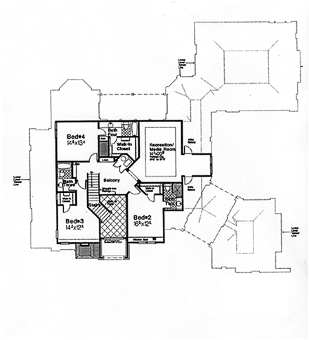 French Country, Southern House Plan 66247 with 5 Beds, 6 Baths, 3 Car Garage Second Level Plan