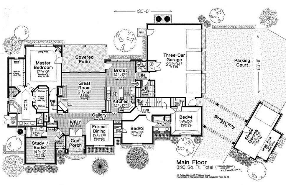 European, French Country House Plan 66248 with 4 Beds, 5 Baths, 4 Car Garage Level One
