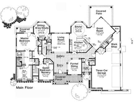 European, French Country House Plan 66267 with 4 Beds, 4 Baths, 3 Car Garage First Level Plan