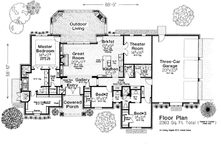 Country, European, French Country House Plan 66272 with 3 Beds, 3 Baths, 3 Car Garage First Level Plan
