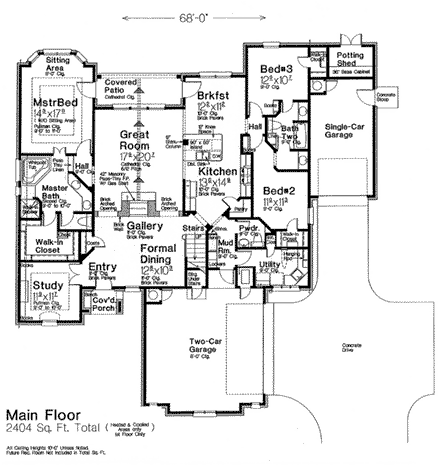 Country, European House Plan 66278 with 3 Beds, 4 Baths, 3 Car Garage First Level Plan