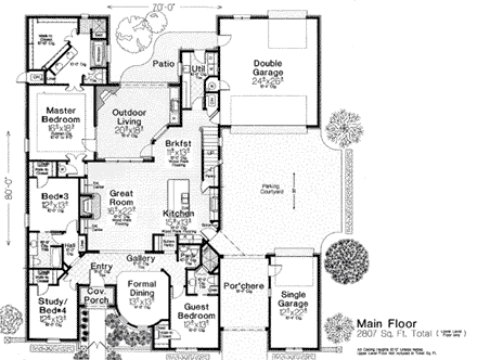 Country, European House Plan 66282 with 4 Beds, 5 Baths, 3 Car Garage First Level Plan