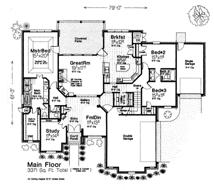 Country, European, French Country House Plan 66286 with 4 Beds, 4 Baths, 3 Car Garage First Level Plan