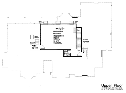 Country, European House Plan 66290 with 4 Beds, 3 Baths, 3 Car Garage Second Level Plan