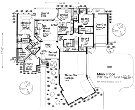 Country, European House Plan 66293 with 3 Beds, 4 Baths, 3 Car Garage First Level Plan