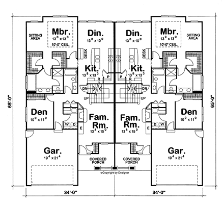 Craftsman Multi-Family Plan 66401 with 6 Beds, 6 Baths, 4 Car Garage First Level Plan