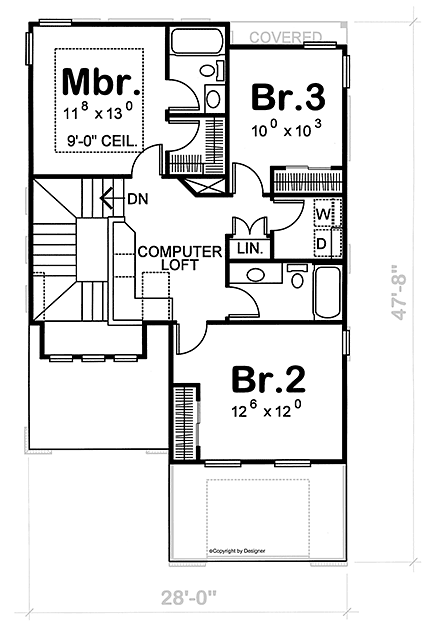 Craftsman House Plan 66410 with 3 Beds, 3 Baths, 1 Car Garage Second Level Plan