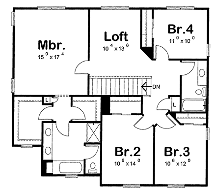 Craftsman House Plan 66429 with 4 Beds, 3 Baths, 2 Car Garage Second Level Plan