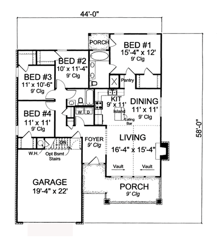 Bungalow, Cottage, Craftsman House Plan 66466 with 4 Beds, 2 Baths, 2 Car Garage First Level Plan