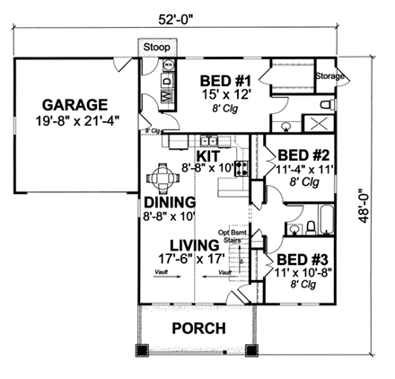 Bungalow, Craftsman House Plan 66469 with 3 Beds, 2 Baths, 2 Car Garage First Level Plan