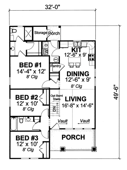 Cottage, Craftsman, Traditional House Plan 66478 with 3 Beds, 2 Baths First Level Plan
