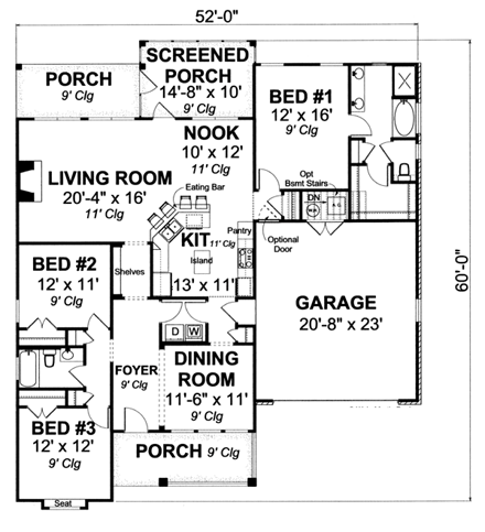 House Plan 66484 - Traditional Style with 1788 Sq Ft, 3 Bed, 2 Ba