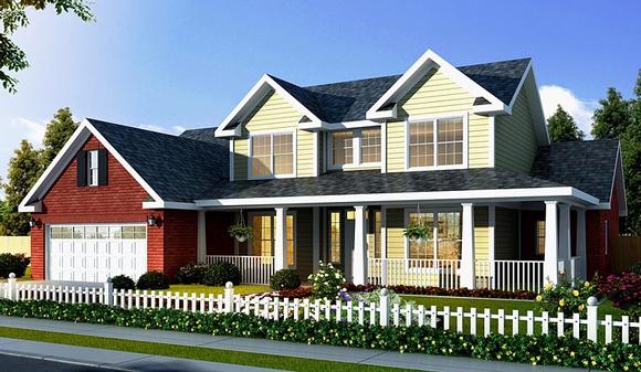 Country, Farmhouse House Plan 66486 with 3 Beds, 3 Baths, 3 Car Garage Elevation