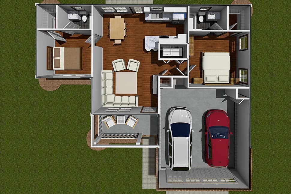 Traditional Plan with 892 Sq. Ft., 2 Bedrooms, 2 Bathrooms, 2 Car Garage Picture 7