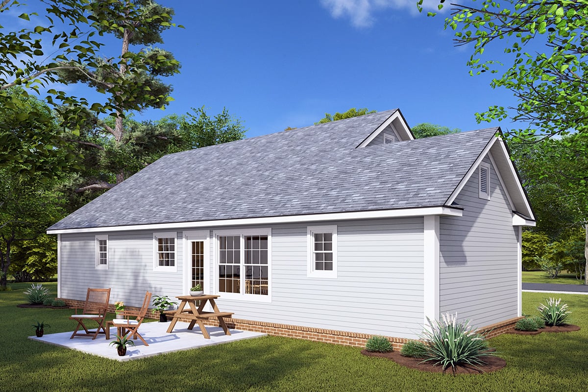 Traditional Plan with 892 Sq. Ft., 2 Bedrooms, 2 Bathrooms, 2 Car Garage Rear Elevation