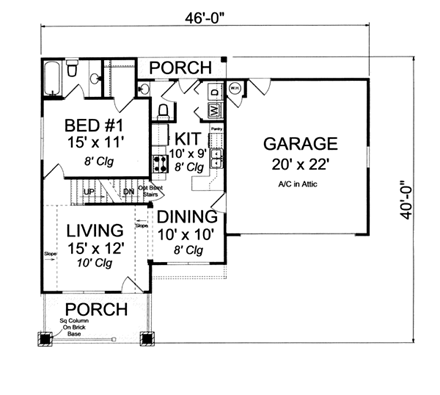 Craftsman, Traditional House Plan 66489 with 3 Beds, 3 Baths, 2 Car Garage First Level Plan