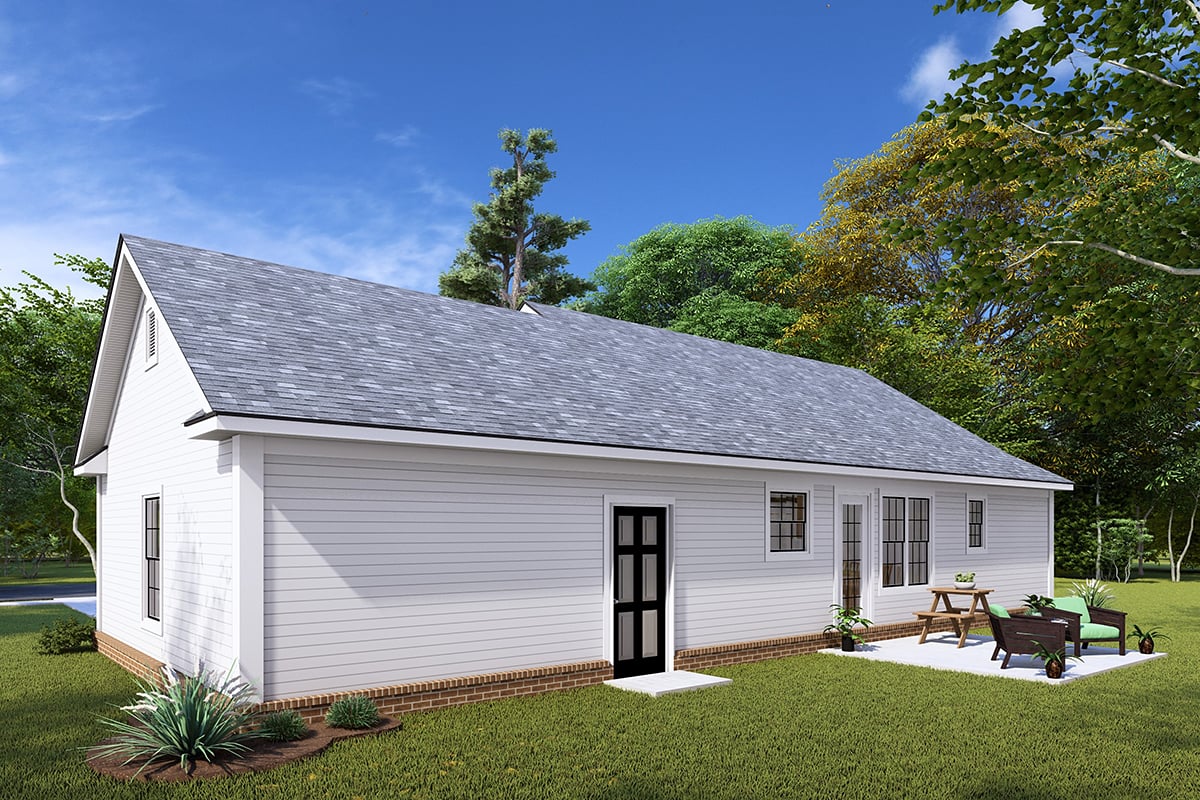 Ranch, Traditional Plan with 960 Sq. Ft., 2 Bedrooms, 2 Bathrooms, 2 Car Garage Rear Elevation