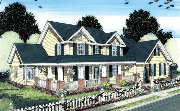 Country, Farmhouse, Traditional House Plan 66505 with 4 Beds, 4 Baths, 3 Car Garage Elevation