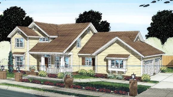 Craftsman, Traditional House Plan 66518 with 4 Beds, 4 Baths, 3 Car Garage Elevation