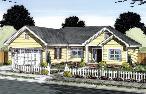 Ranch, Traditional House Plan 66547 with 3 Beds, 2 Baths, 2 Car Garage Elevation