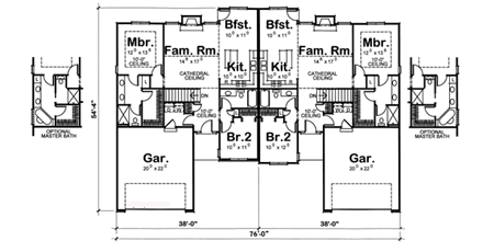 Traditional Multi-Family Plan 66555 with 4 Beds, 4 Baths, 2 Car Garage First Level Plan