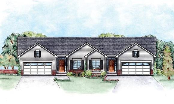 Traditional Multi-Family Plan 66555 with 4 Beds, 4 Baths, 2 Car Garage Elevation