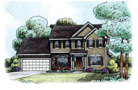 Traditional House Plan 66569 with 4 Beds, 3 Baths, 2 Car Garage Elevation