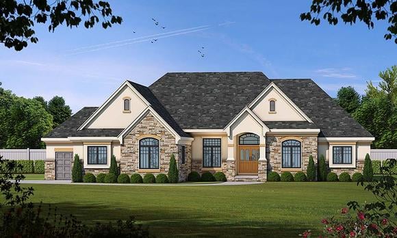 European House Plan 66605 with 3 Beds, 3 Baths, 3 Car Garage Elevation